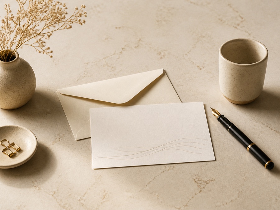 Personal message with correspondence card and fountain pen