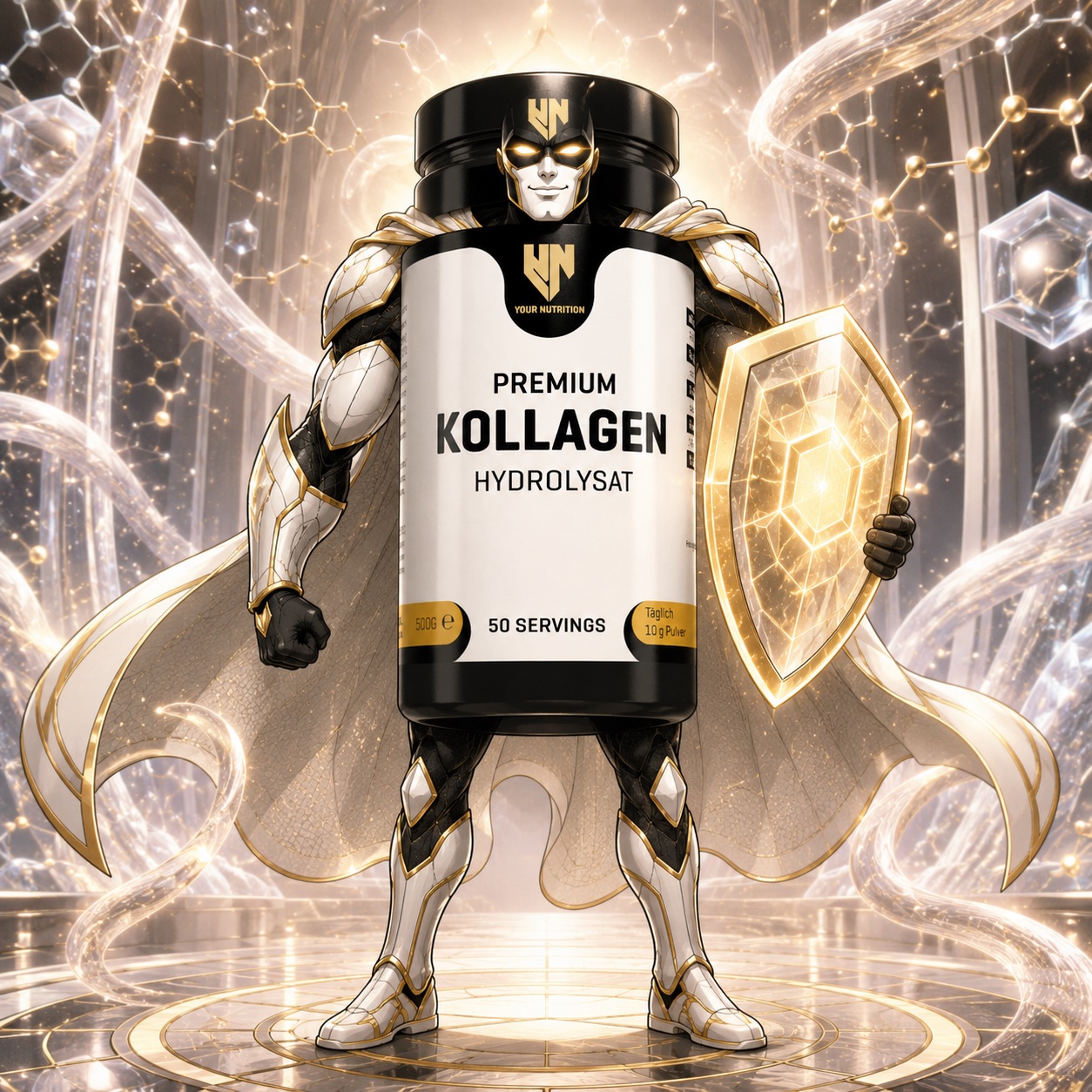 Premium Kollagen Hydrolysat als elegantes Your-Nutrition-Hero-Motiv